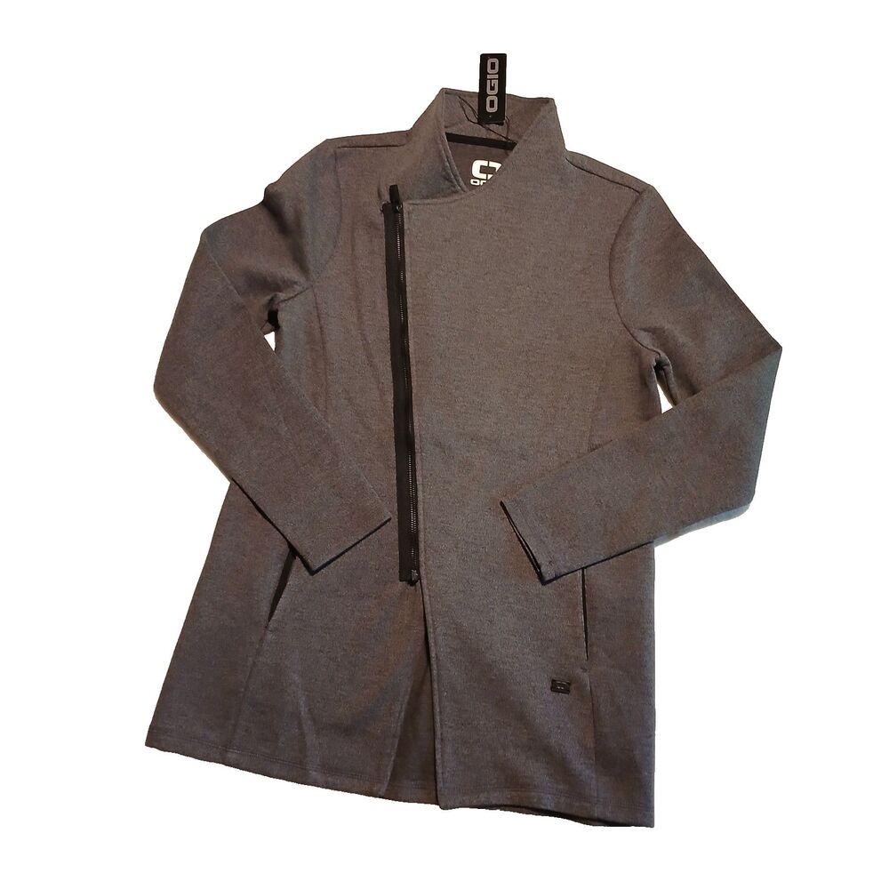 OGIO Jacket Women's Medium Gray Diagonal Zip Knit Long Sleeves Athletic Pockets